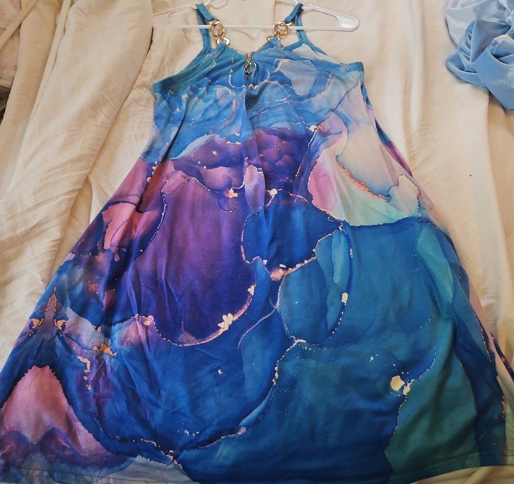 Blue & Purple Marble Print Slip Dress